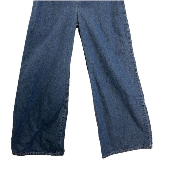 Y2K Denim Wide Leg Jumpsuit Womens M Blue Spaghetti Strap Back Zipper Pockets - Picture 4 of 14